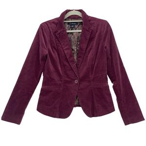Calvin Klein Purple Corduroy Blazer M Single Button Notched Lapel Printed Lining